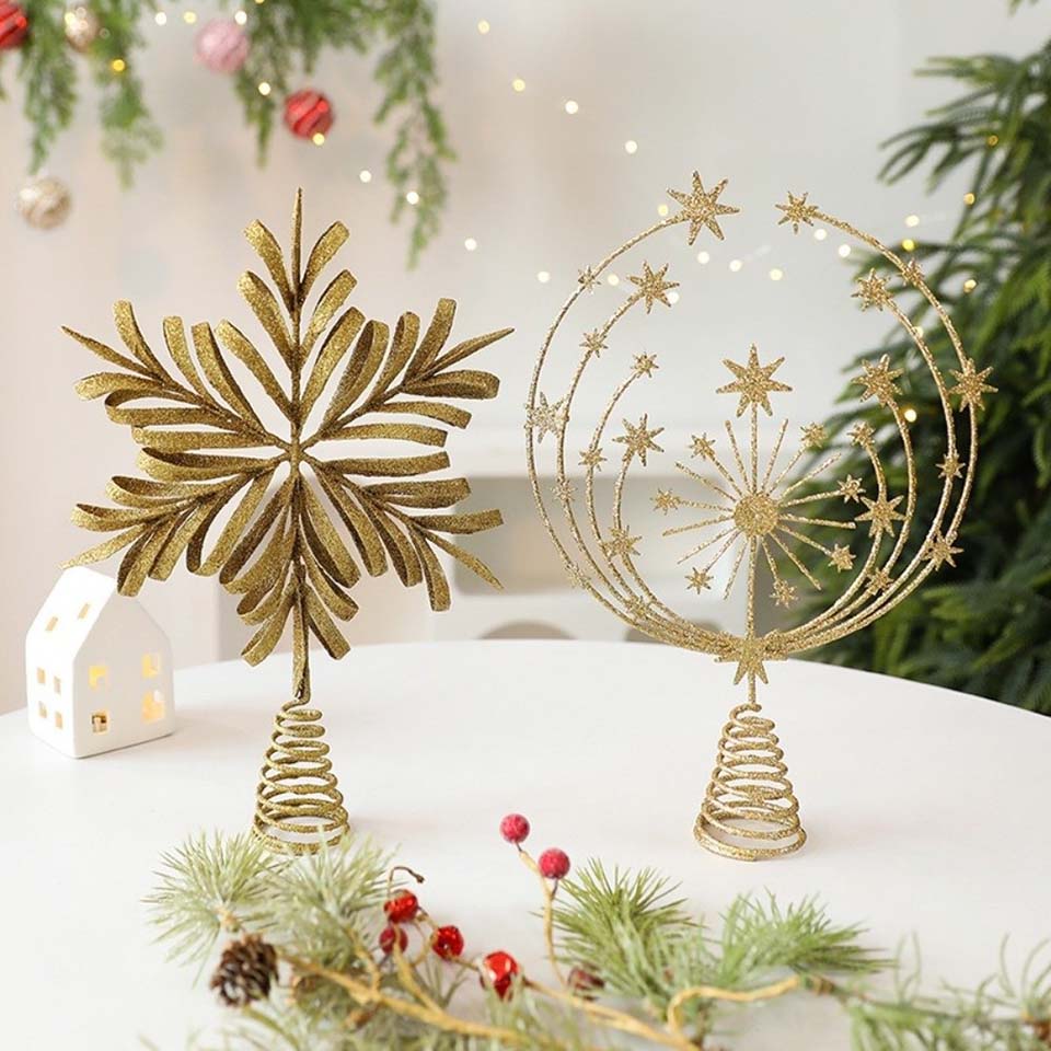 Star Tree Topper - Stern-Weihnachtsbaumspitze, hohle Weihnachtsdekoration, glitzernde Weihnachtsbaumdekoration, Eisen-Partyartikel,