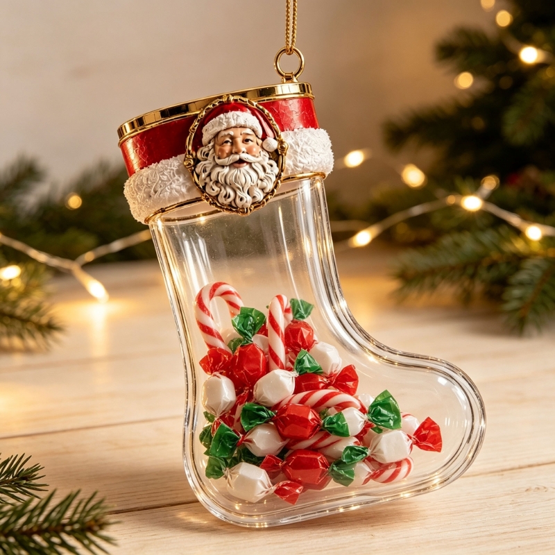 Christmas Stocking Hanging - Befüllbarer Weihnachtsstrumpf-Ornament mit durchsichtiger Bargeldanzeige, Süßigkeitentasche