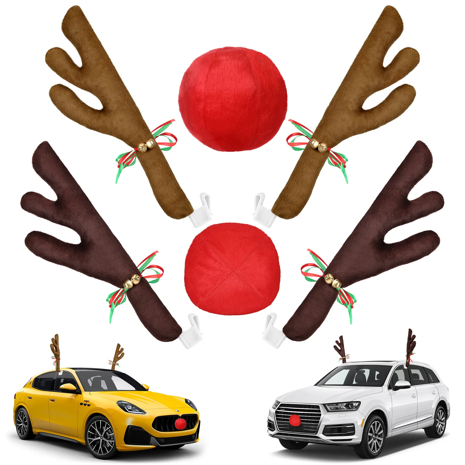 Reindeer Antlers Headband - Auto-Weihnachtsdekoration Rentiergeweih-Stirnband Fenster-Autozubehör Festliche Auto-Styling-Deko für
