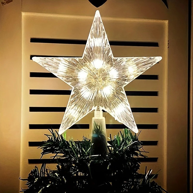 Star Tree Topper - 15cm Weihnachtsdekoration Leuchtender Baumspitzenstern Glitzernder Stern