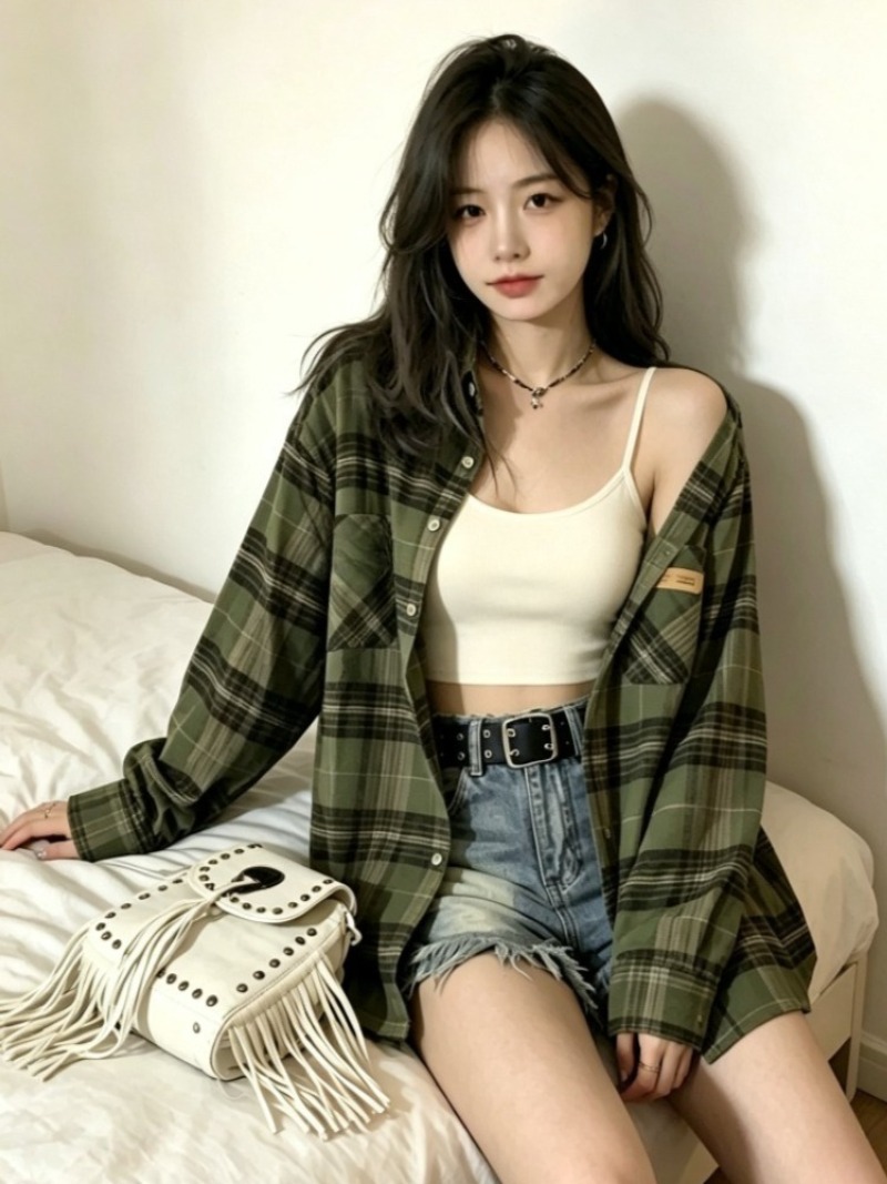 Christmas Throw Blanket - Plaid Shirts Frauen Retro drehen-unten Kragen