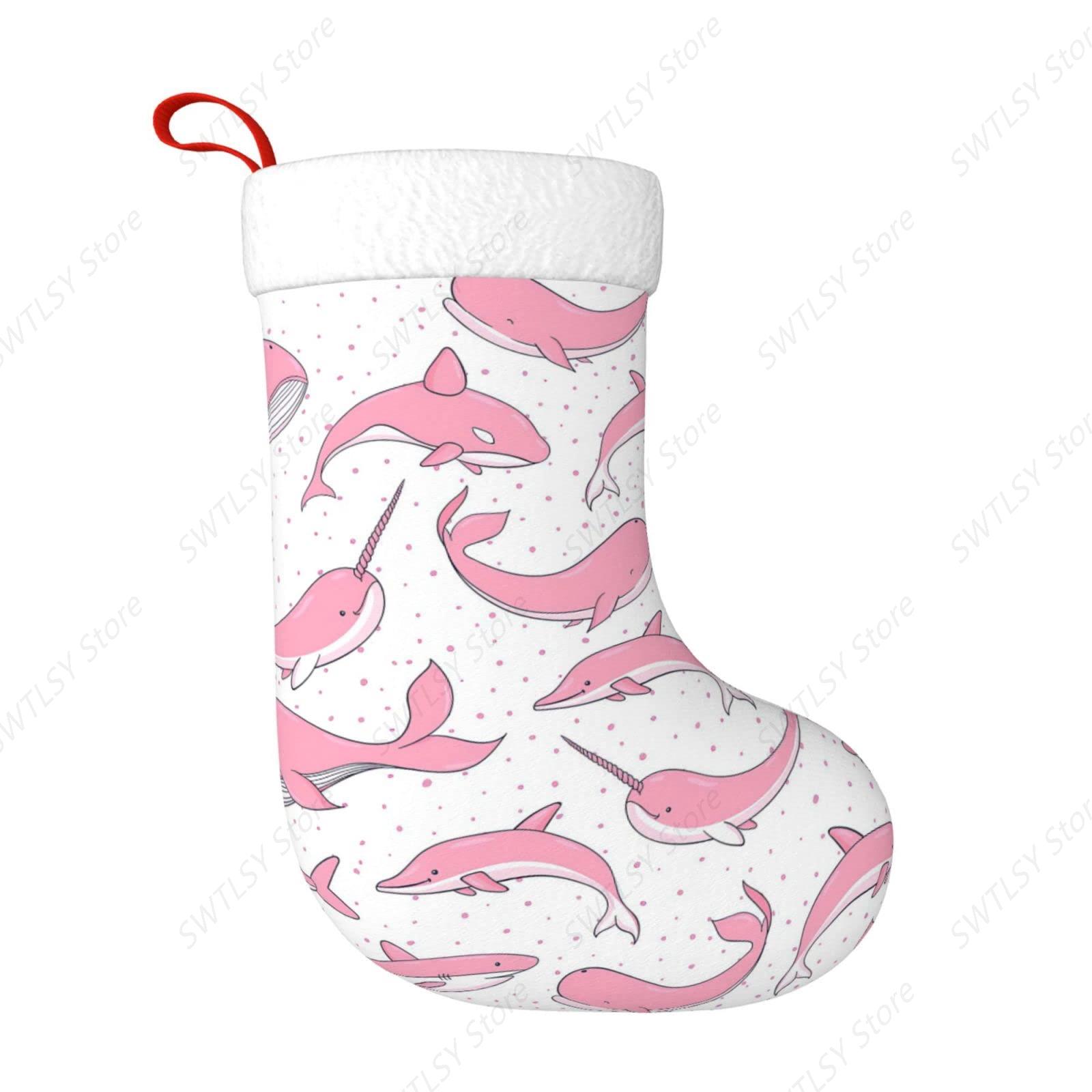 Christmas Stocking Hanging - Weihnachten rosa Wale Weihnachten Urlaub Strümpfe