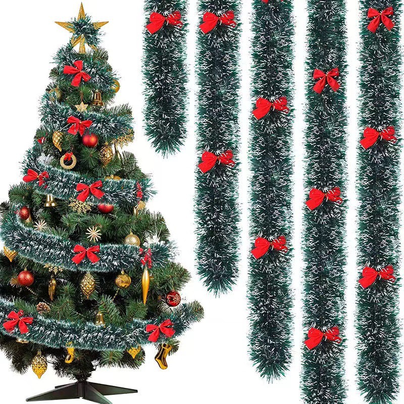 Tinsel Garland Decoration - Künstliche Weihnachtsgirlande, Weihnachts-Tinsel-Girlanden mit Schleife für