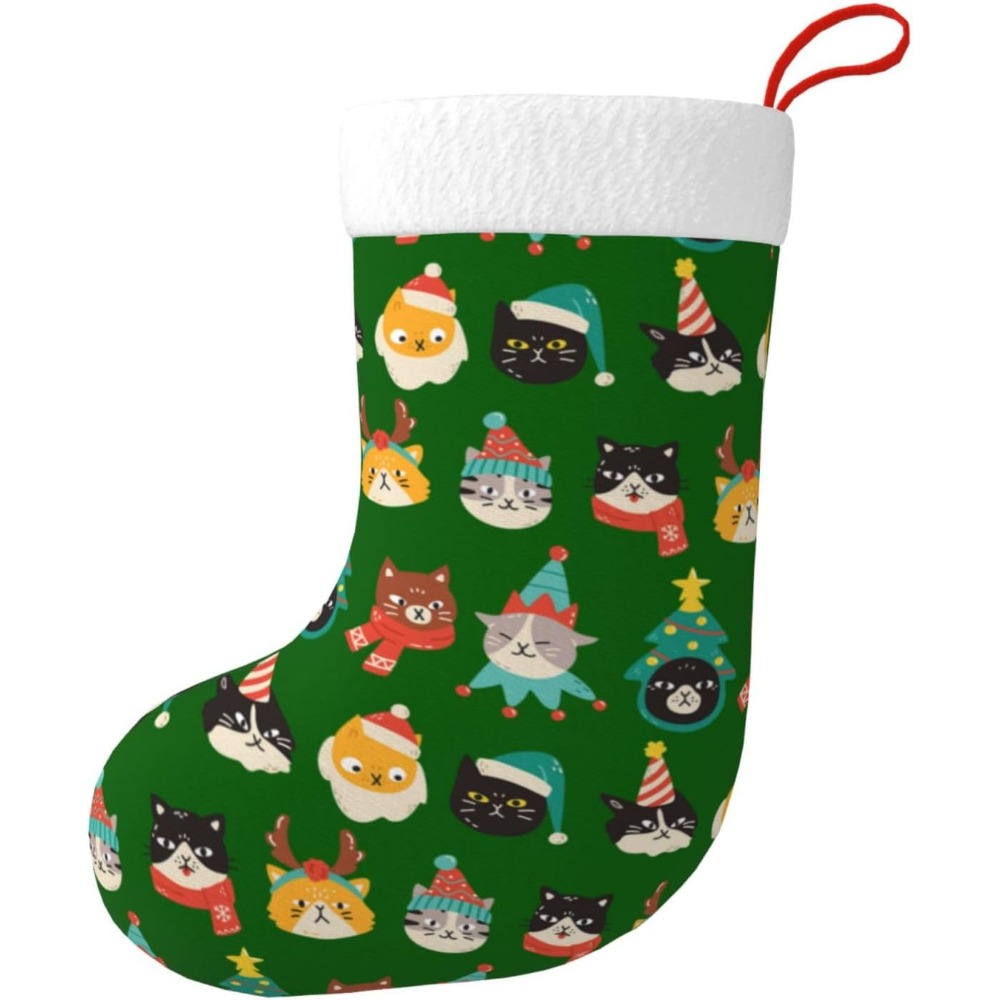 Christmas Stocking Hanging - Süße Katzen grüne Weihnachtsstrümpfe Kamin hängende