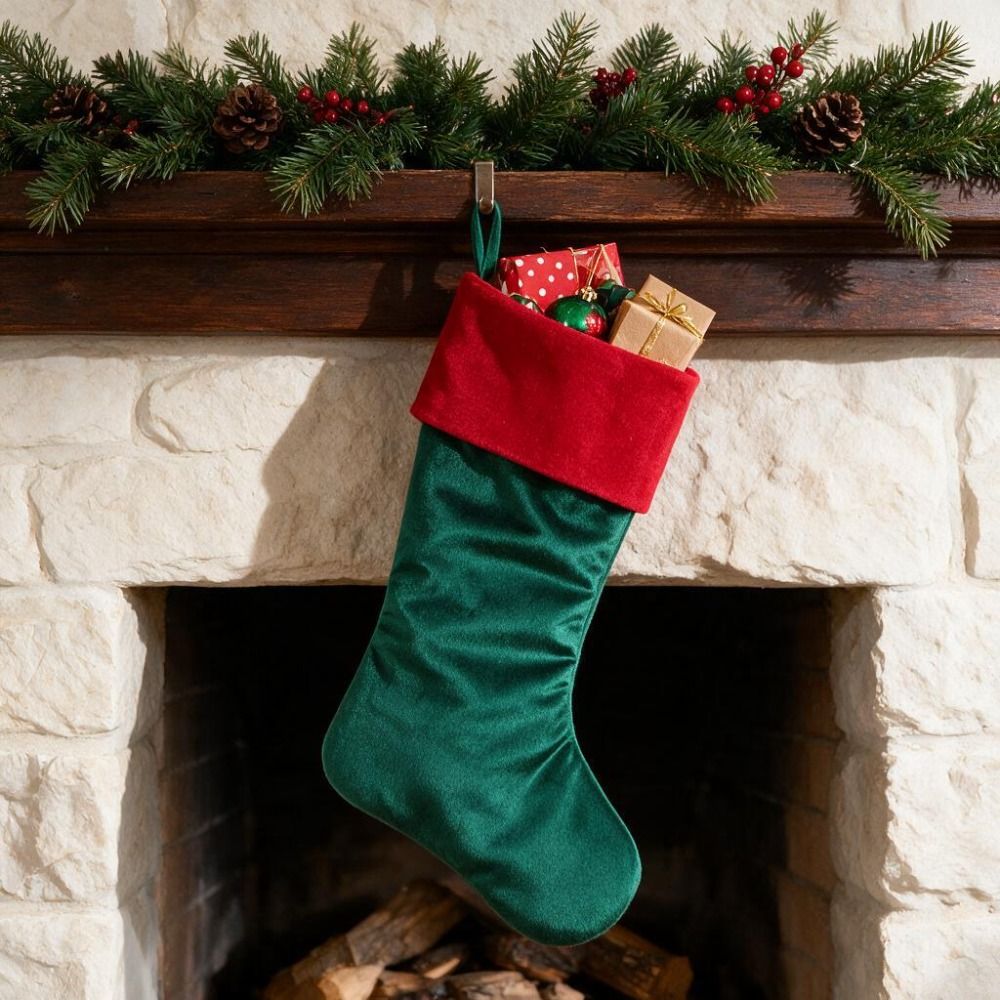 Rot-grüner Samt-Weihnachtsstru – Christmas Stocking Hanging Bewertung und Preis