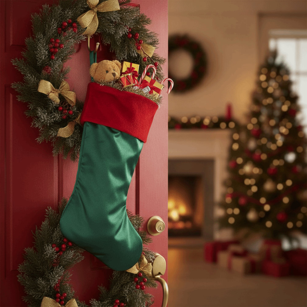 Rot-grüner Samt-Weihnachtsstru – Christmas Stocking Hanging Bewertung und Preis